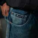 Pantalon Benzaa Azul Botella Etiqueta Amarilla