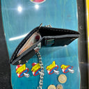 Cartera Wild de Piel Negra con Hilos Blancos