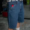Short Spitfire Big Head Flame Denim Mezclilla Stone Wash