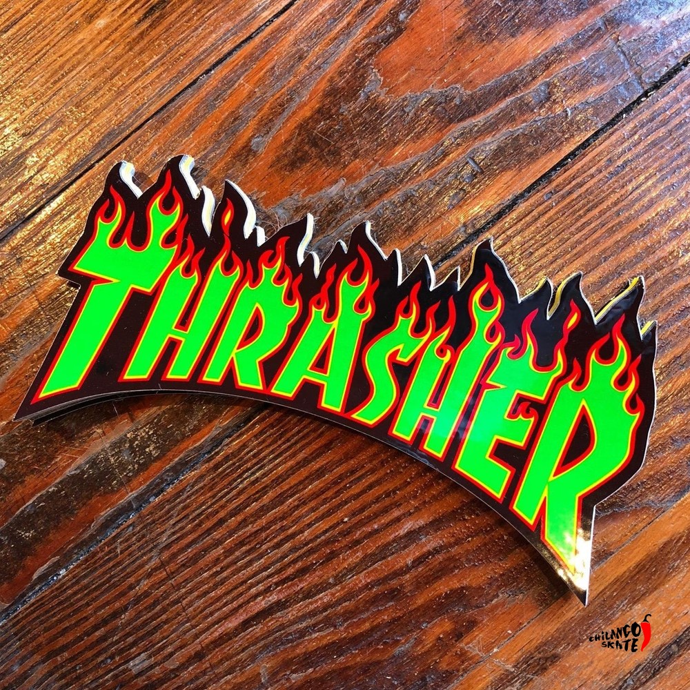 Sticker Thrasher Flame Logo Green 16x6cm